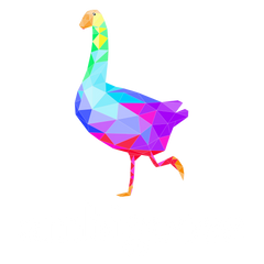 Ambigoose logo, colorful low poly goose with rainbow colors, inclusivity, fun goose